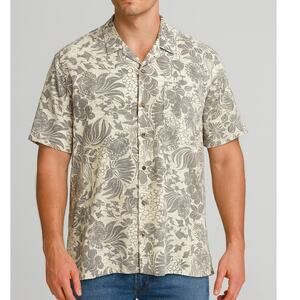 Bogari Made Italy L 100% Polyester Gray Cream Floral Tropical Shirt Short Sleeve